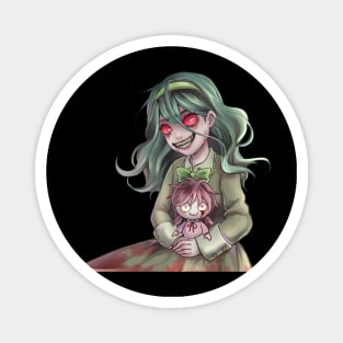 Girl with haunted doll horror drawing art manga style Magnet